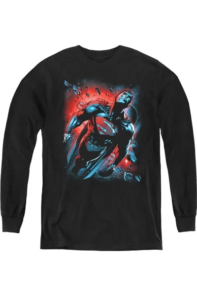 Gildan Kids' Superman Red Sun Youth Long Sleeve Tee / T-shirt In Black