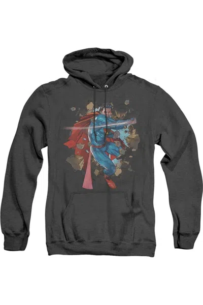 Gildan Superman Rock Breaker Adult Heather Hoodie / Hooded Sweatshirt In Black