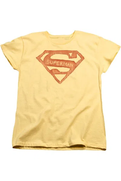 Gildan Superman Rough Shield Short Sleeve Womens T-shirt In Yellow