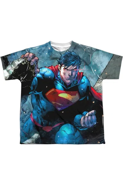 Gildan Kids' Superman Rumble (front/back Print) Short Sleeve Youth Poly Crew Tee / T-shirt In Gray