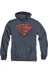 Gildan Superman Rusted Shield Adult Heather Hoodie / Hooded Sweatshirt In Blue