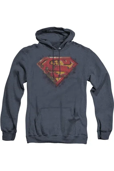Gildan Superman Rusted Shield Adult Heather Hoodie / Hooded Sweatshirt In Blue