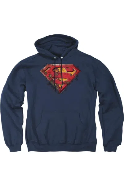 Gildan Superman Rusted Shield Adult Pull Over Hoodie / Hooded Sweatshirt In Blue