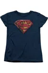 Gildan Superman Distressed Shield Short Sleeve Womens Tee / T-shirt In Blue