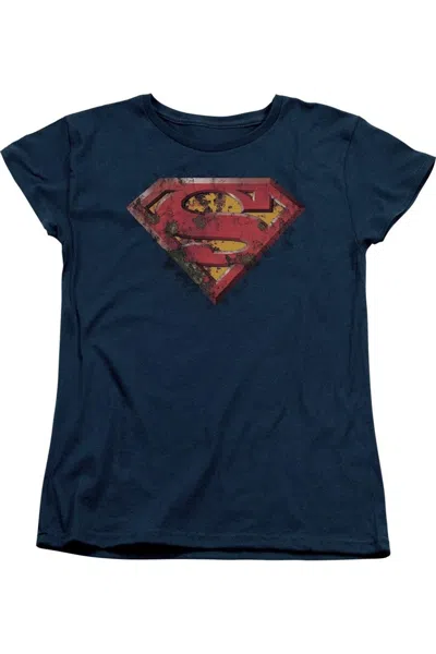 GILDAN SUPERMAN RUSTED SHIELD SHORT SLEEVE WOMENS TEE / T-SHIRT