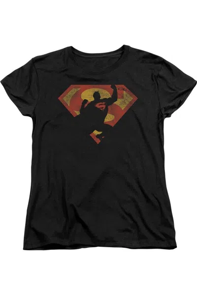 Gildan Superman S Shield Knockout Short Sleeve Womens Tee / T-shirt In Black