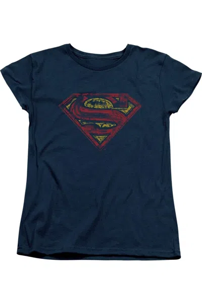 Gildan Superman S Shield Rough Short Sleeve Womens Tee / T-shirt In Blue