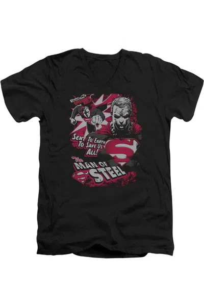 Gildan Superman Save Us All Short Sleeve Adult V Neck Tee / T-shirt In Black