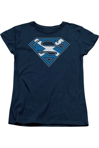 Gildan Superman Scottish Shield Short Sleeve Womens Tee / T-shirt In Blue