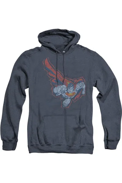 Gildan Superman Scribble & Soar Adult Heather Hoodie / Hooded Sweatshirt In Blue
