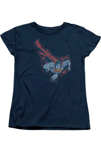 Gildan Superman Scribble & Soar Short Sleeve Womens Tee / T-shirt In Blue