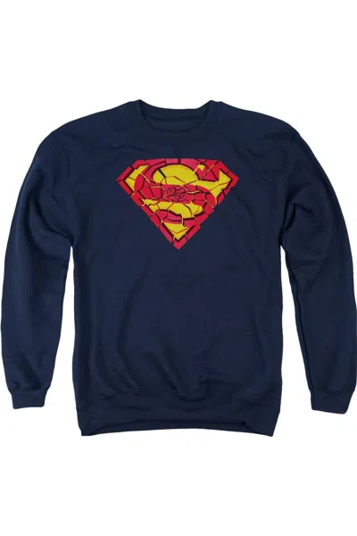 Gildan Superman Shattered Shield Adult Crewneck Sweatshirt In Blue