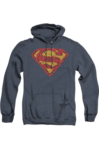 Gildan Superman Shattered Shield Adult Heather Hoodie / Hooded Sweatshirt In Blue
