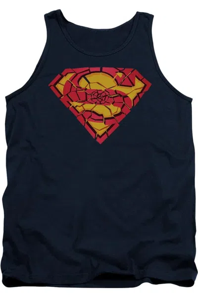Gildan Superman Shattered Shield Adult Tank Top In Blue