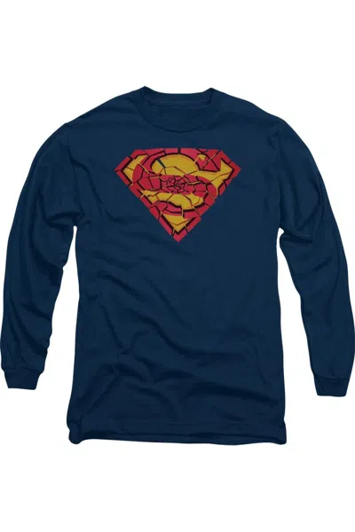 Gildan Superman Shattered Shield Long Sleeve Adult Tee / T-shirt In Blue
