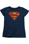 Gildan Superman Distressed Shield Short Sleeve Womens Tee / T-shirt In Blue