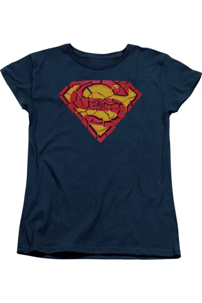Gildan Superman Distressed Shield Short Sleeve Womens Tee / T-shirt In Blue