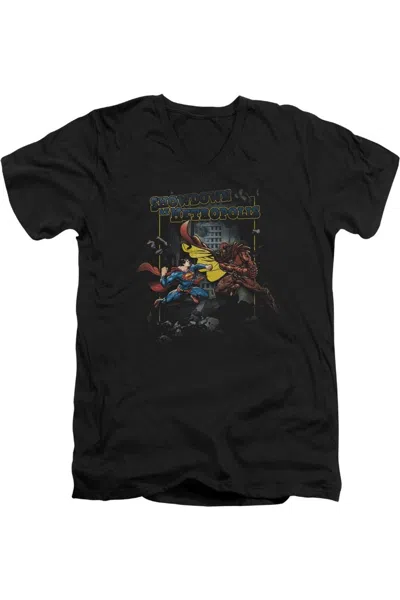 Gildan Superman Showdown Short Sleeve Adult V Neck Tee / T-shirt In Black