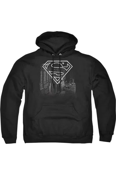 Gildan Superman Skyline Adult Pull Over Hoodie / Hooded Sweatshirt In Black