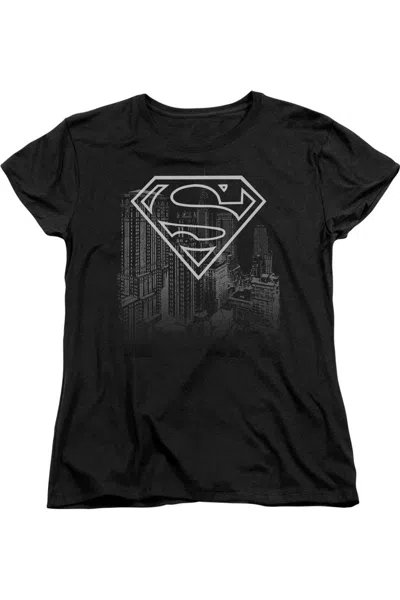 Gildan Superman Skyline Short Sleeve Womens Tee / T-shirt In Black
