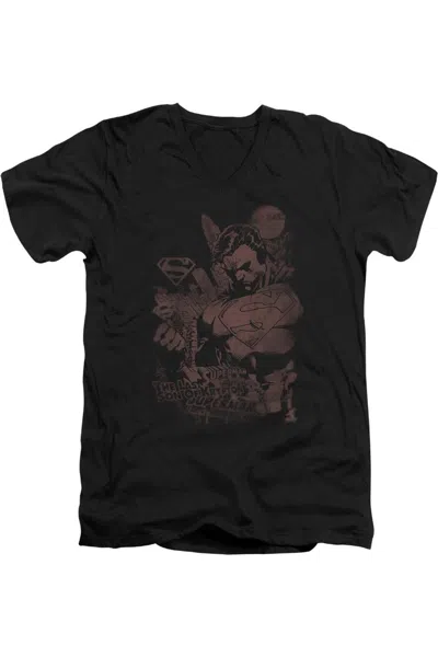 Gildan Superman Somber Power Short Sleeve Adult V Neck Tee / T-shirt In Black