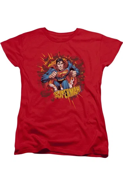 Gildan Superman Sorry About The Wall Short Sleeve Womens Tee / T-shirt In Red