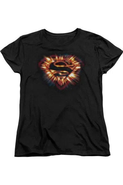 Gildan Superman Space Burst Shield Short Sleeve Womens Tee / T-shirt In Black