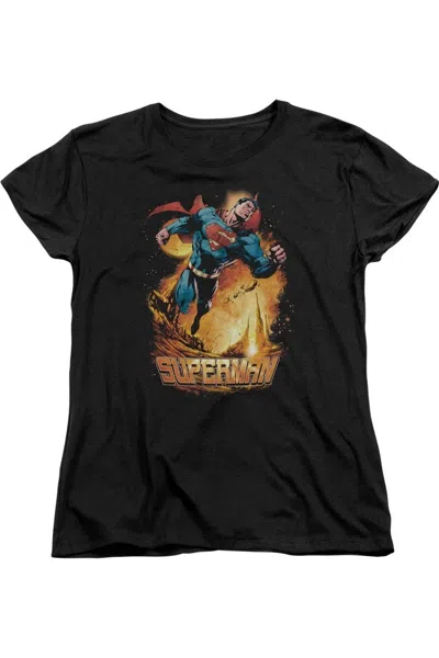 Gildan Superman Space Case Short Sleeve Womens Tee / T-shirt In Black
