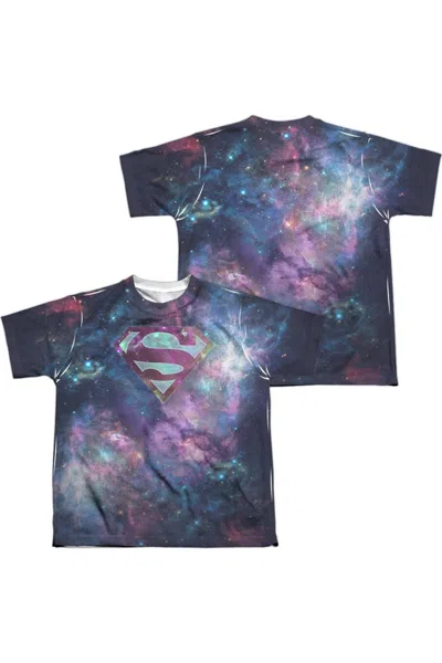 Gildan Kids' Superman Spaced Out Logo (front/back Print) Short Sleeve Youth Poly Crew Tee / T-shirt In White