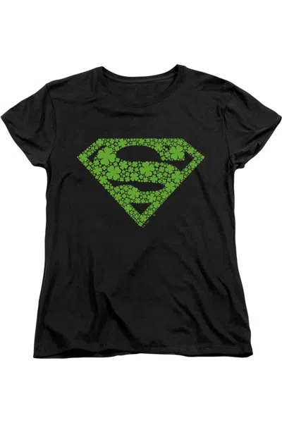 Gildan Superman St. Patrick´s Day Shamrock Logo Short Sleeve Women´s Tee / T-shirt In Black