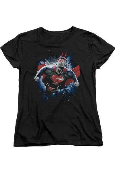 Gildan Superman Stardust Short Sleeve Womens Tee / T-shirt In Black