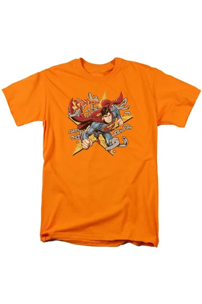 Gildan Superman Stars And Chains Short Sleeve Adult Tee / T-shirt In Orange