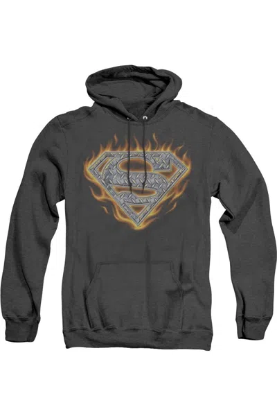 Gildan Superman Steel Fire Shield Adult Heather Hoodie / Hooded Sweatshirt In Black