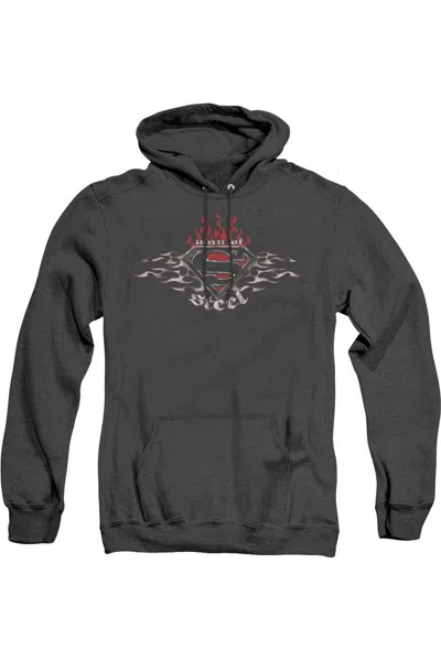 Gildan Superman Steel Flames Shield Adult Heather Hoodie / Hooded Sweatshirt In Black