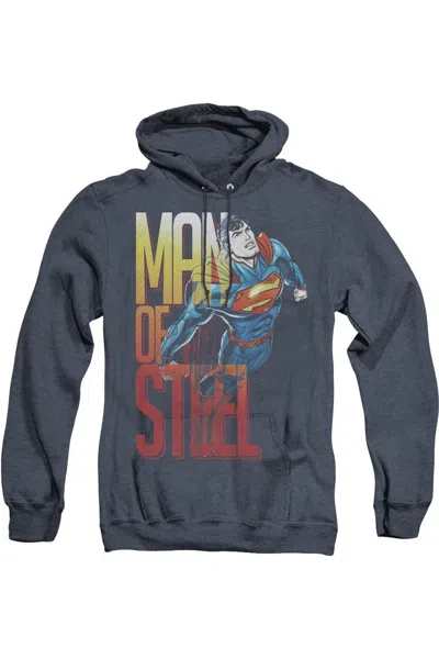 Gildan Superman Steel Flight Adult Heather Hoodie / Hooded Sweatshirt In Blue