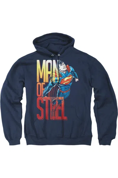 Gildan Superman Steel Flight Adult Pull Over Hoodie / Hooded Sweatshirt In Blue