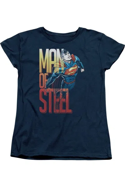 Gildan Superman Steel Flight Short Sleeve Womens Tee / T-shirt In Blue