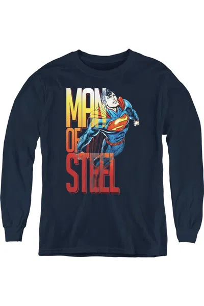 Gildan Kids' Superman Steel Flight Youth Long Sleeve Tee / T-shirt In Blue