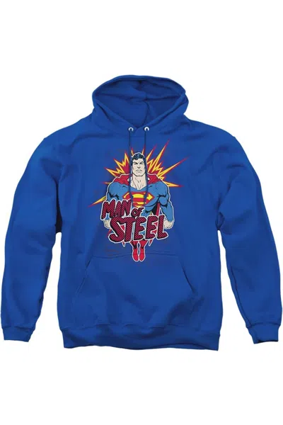Gildan Superman Steel Pop Adult Pull Over Hoodie / Hooded Sweatshirt In Blue