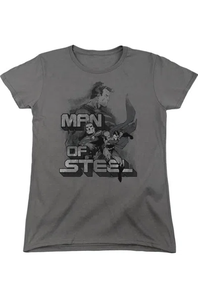 Gildan Superman Steel Poses Short Sleeve Womens Tee / T-shirt In Pink