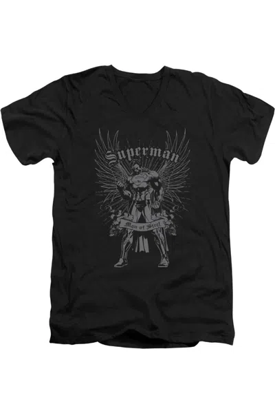 Gildan Superman Steel Short Sleeve Adult V Neck Tee / T-shirt In Black