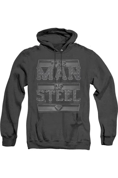 Gildan Superman Steel Text Adult Heather Hoodie / Hooded Sweatshirt In Black
