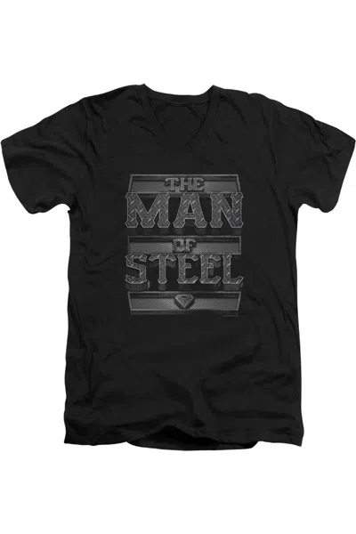 Gildan Superman Steel Text Short Sleeve Adult V Neck Tee / T-shirt In Black