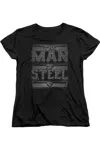 Gildan Superman Steel Text Short Sleeve Womens Tee / T-shirt In Black
