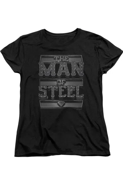 Gildan Superman Steel Text Short Sleeve Womens Tee / T-shirt In Black