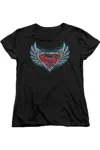 Gildan Superman Steel Wings Logo Short Sleeve Womens Tee / T-shirt In Black