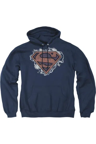 Gildan Superman Storm Cloud Supes Adult Pull Over Hoodie / Hooded Sweatshirt In Blue