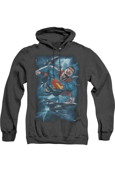 Gildan Superman Stormy Flight Adult Heather Hoodie / Hooded Sweatshirt In Black
