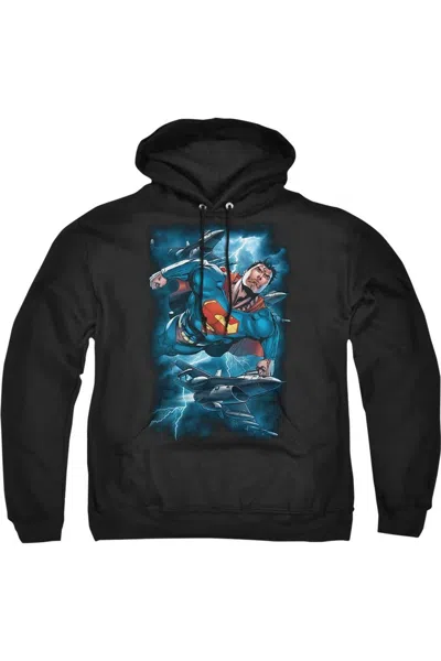 Gildan Superman Stormy Flight Adult Pull Over Hoodie / Hooded Sweatshirt In Black