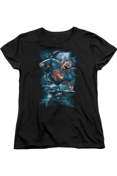 Gildan Superman Stormy Flight Short Sleeve Womens Tee / T-shirt In Black